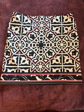 White House Black Market Black, Cream and Pink Geometric Mini Skirt